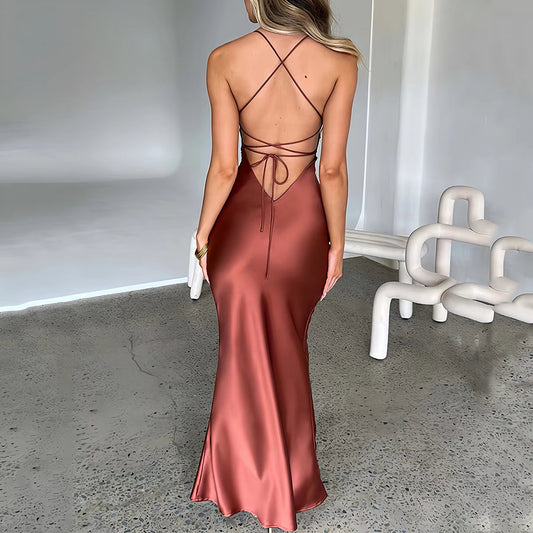 Formal Wear Dresses/Women's Spaghetti Straps Satin Backless Sexy Dress Summer Beauty Elegant Party Evening Prom Dress Tight Long Dress/Prom Dresses Stores
