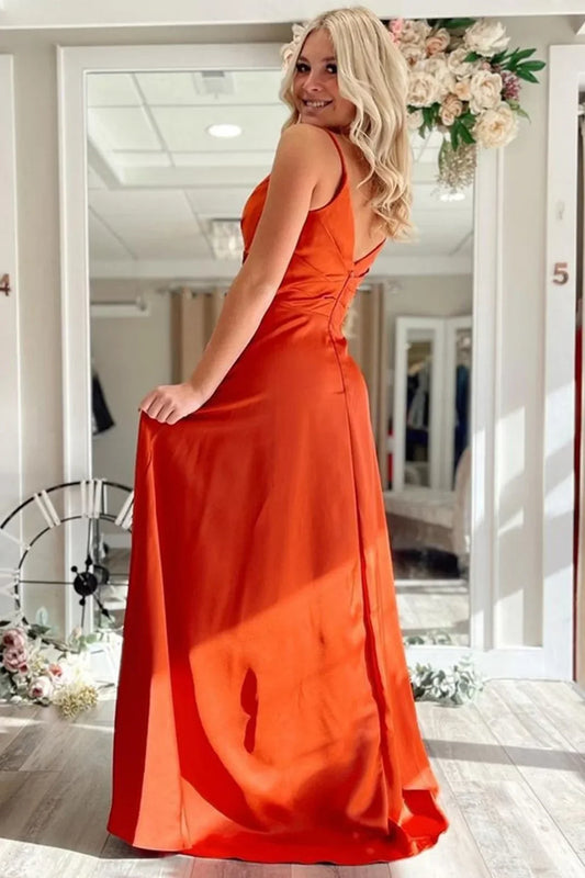 Formal Women's Dresses A Line Long Prom Dresses with Pocket V Neck Red/Pink/Blue Formal Graduation Evening Dresses / Prom Dress Shop