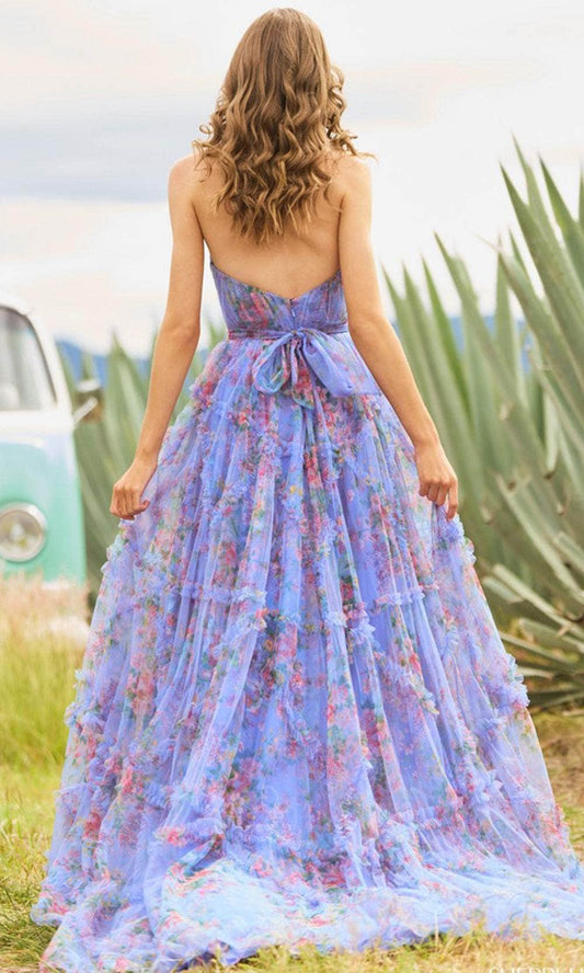 Formal Women's Dresses/ Print Floral Strapless Corset Mid-Open Back Prom Dress With High Slit Evening Dress
