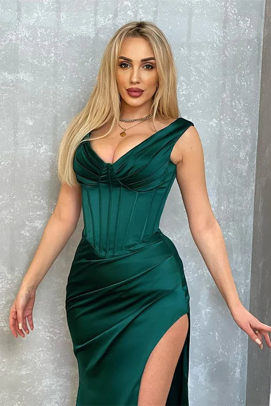 Formal Women's Dresses Sexy Sleeveless Dark Green Long Split Prom Dress / Prom Dress Shop