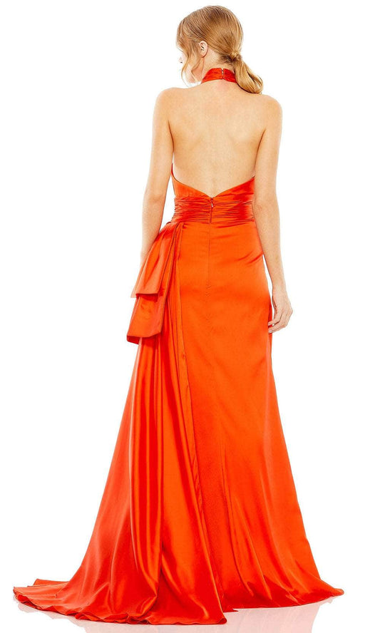 Formal Women's Dresses/ Sleeveless Open Back Crisscross Satin Halter Classic High Slit Prom Dress/ Prom Dress In Store