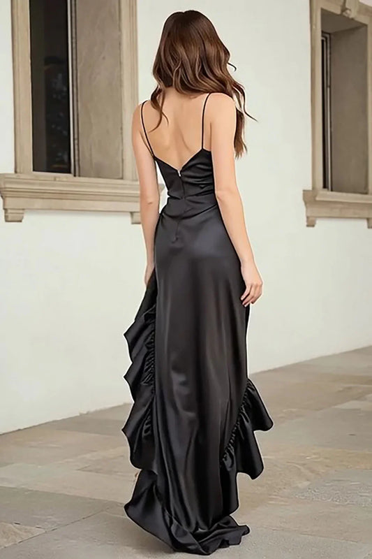 Glamorous Mermaid/Trumpet Spaghetti Straps Sleeveless Satin Asymmetrical-Length Prom Dress