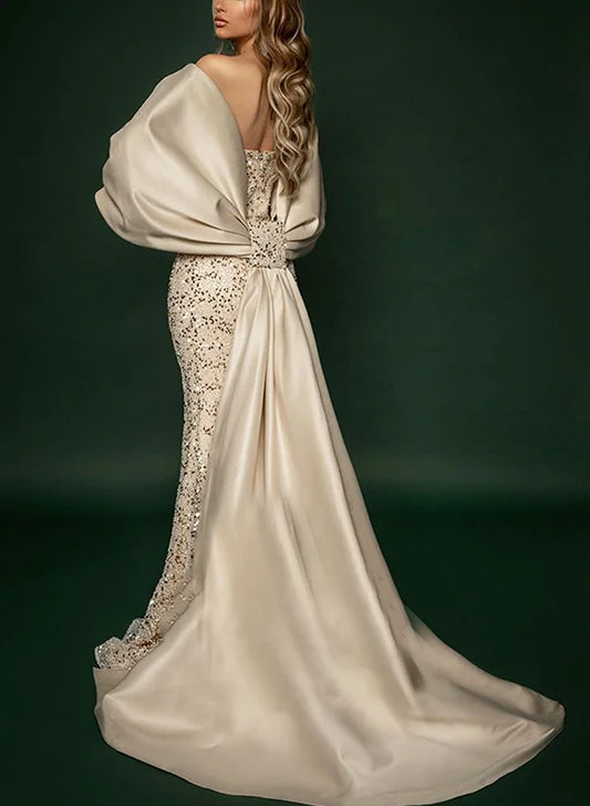 Gorgeous Mermaid Off-The-Shoulder Sleeveless Split Sequins Sweep Train Evening Dress