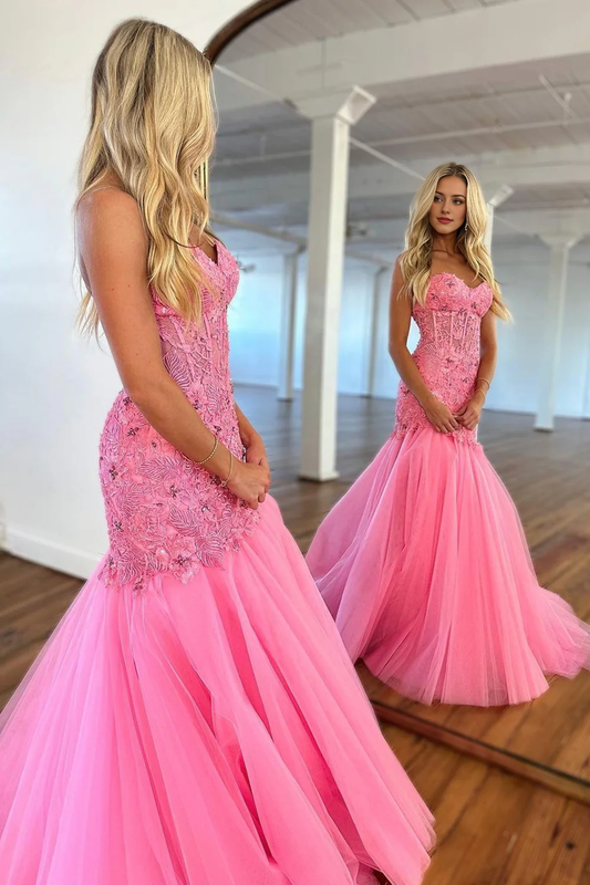 Off-the-Shoulder Gorgeous Mermaid Sweetheart Long Tulle Prom Dress With Beading And Appliques