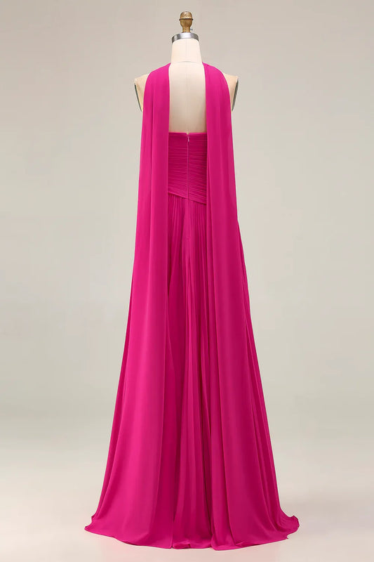 Graceful A Line Strapless Sleeveless Tulle Pleated Floor-Length Prom Dress