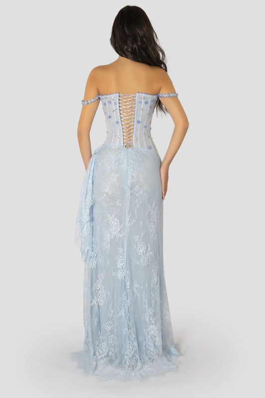 Graceful Mermaid/Trumpet Corset Sleeveless Lace Sweep/Brush Train Prom Dress