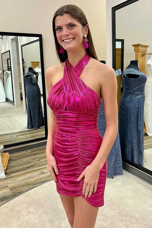 Halter Ruched Short Party Homecoming Dress