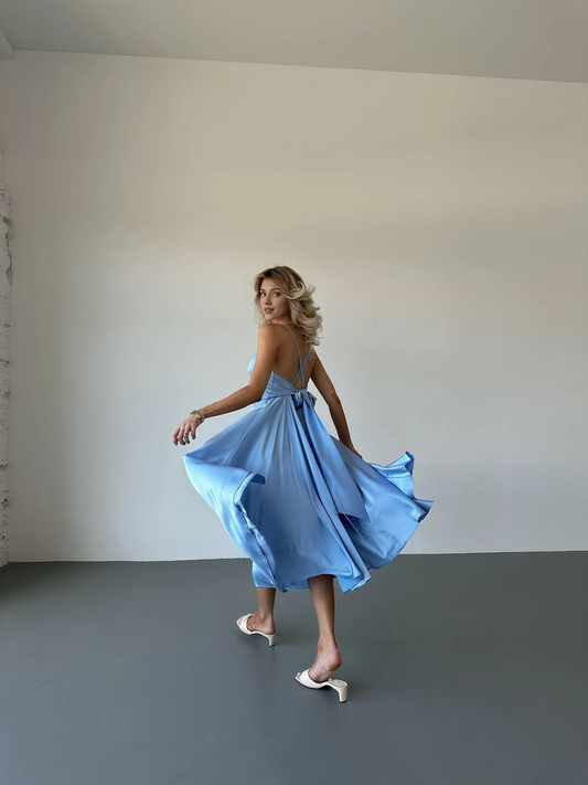 Lavender Prom Dress Without Sleeves Open Back Bridesmaids Dress For Special Occasions Light Blue Backless Prom Dress For Bridesmaids