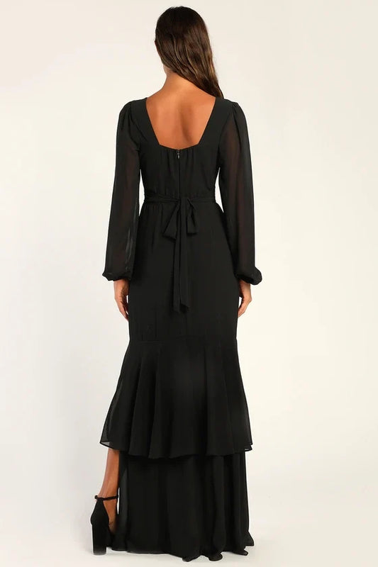Formal Women's Dresses Tier Elegance Black Long Sleeve Tiered Maxi Dress Prom Dress Shops