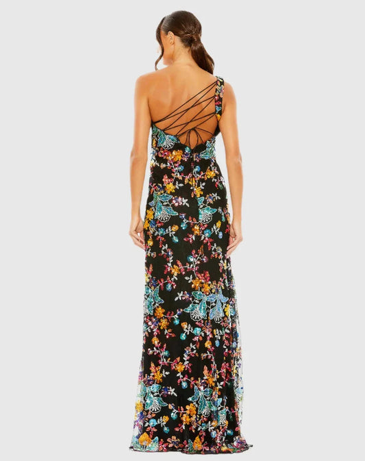 Luxury Sheath One Shoulder Sleeveless Lace Up Floor-Length Prom Dress