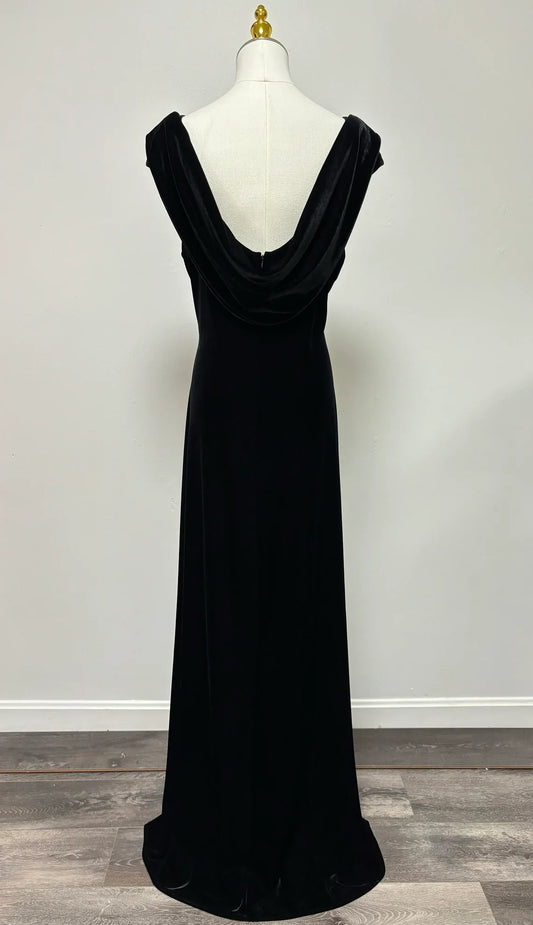 Mermaid Round Neck Velvet Beaded Cowl Back Sleeveless Floor Length Prom Dress