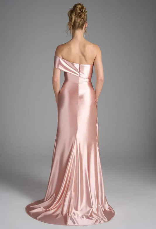 Mermaid Straight Neckline Elegant Floor Length Evening Dresses Satin Sleeveless Simple Strapless Simple Strapless Prom Dresses for Women