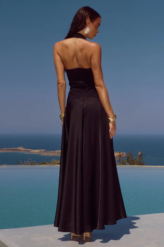 Minimalist A-line Square Neck Sleeveless Ruched Satin Floor-Length Prom Dress