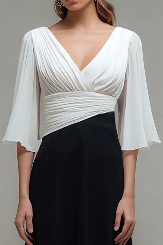 Minimalist Fitted V-Neck Flutter Sleeve Chiffon Floor-Length Prom Dress