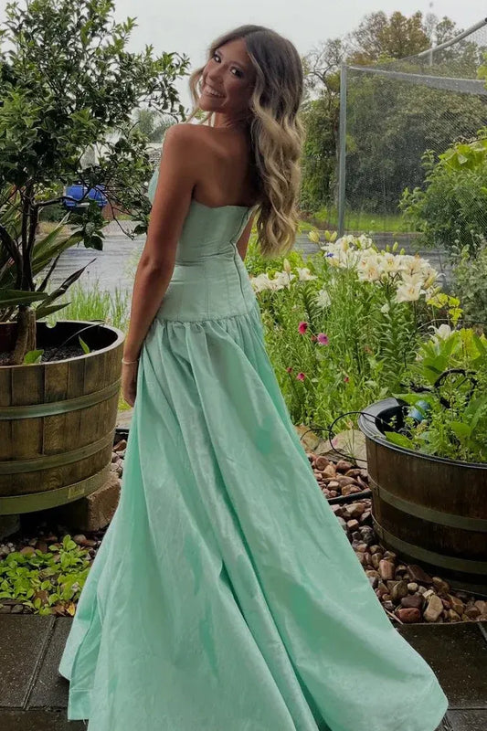 Mint Green Strapless Corset A-Line Flowy Maxi Formal Dress