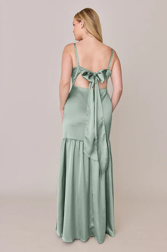 Modern A-Line Spaghetti Straps Sleeveless Satin Floor-Length Prom Dress