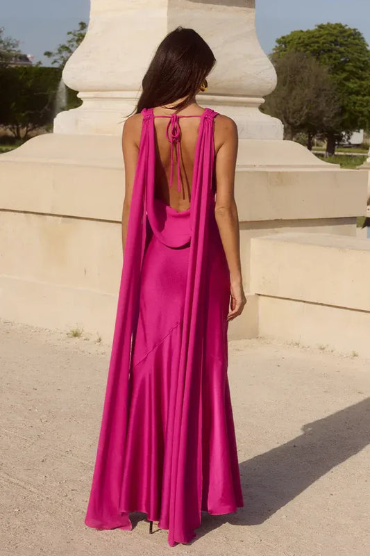 Modern Sheath/Column Cowl Neck Sleeveless Lace Up Floor-Length Evening Dress