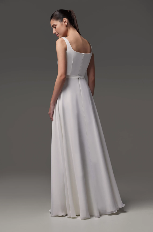 Modest Wedding Dress Simple Wedding Dress Sleeveless Floor Length Wedding Dress A-line Silhouette Square Neckline