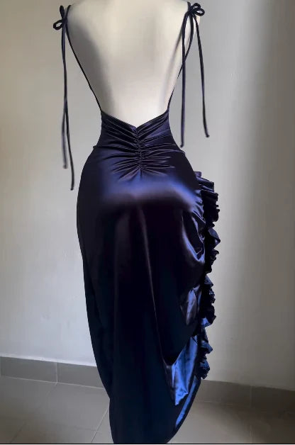 Dress Prom Dress Stores Navy Blue Open Back Ruffles Midi Length Party Dress Dresses Formal