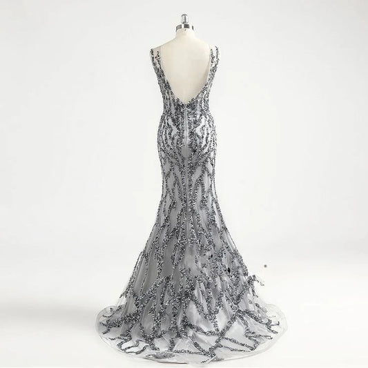 Dresses Formal Incredible Luxury Gray O Neck Sexy Mermaid Formal Evening Dress Stores With Prom Dresses