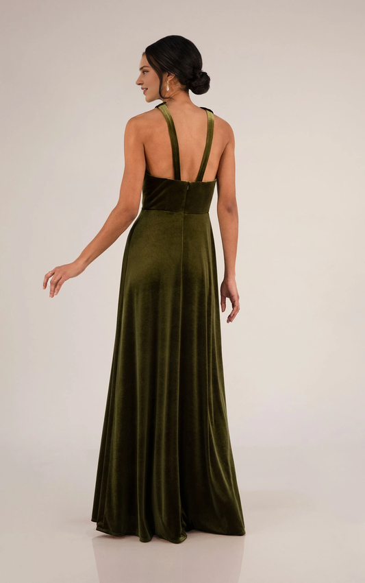 Prom Shop Dresses Simple High Halter Neckline Sleeveless Bridesmaid Dress in Velvet Formal Women's Dresses