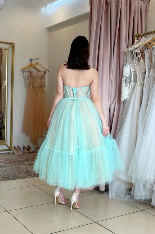 New Design A-line Tea Length Strapless Homecoming Dress
