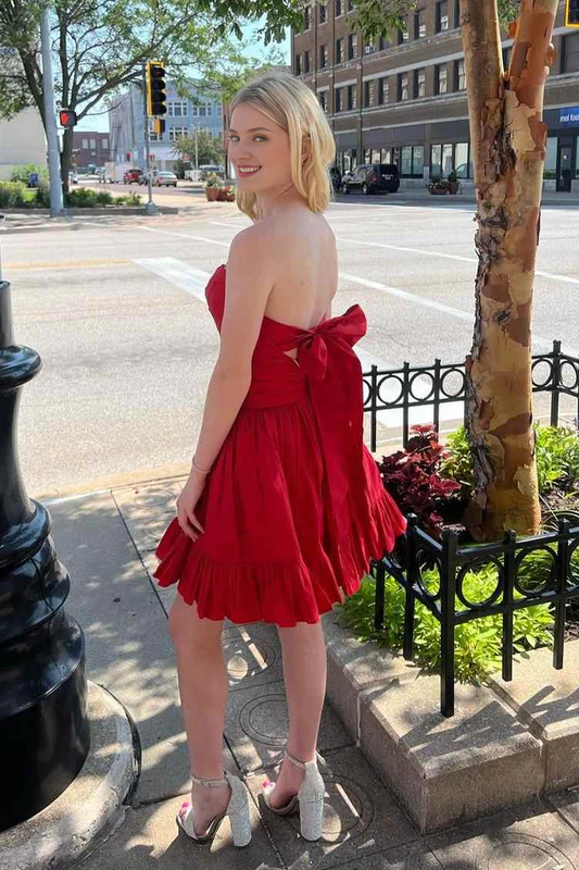 Off-the-Shoulder A-Line Sleeveless Pleated Satin Short Homecoming Dress