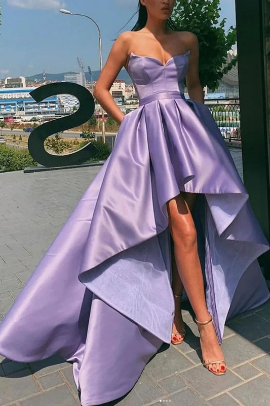 Off-the-Shoulder High Low Sweetheart Strapless Neck Red Prom Dress