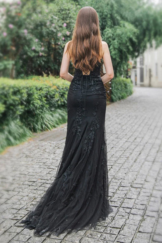 Off-the-Shoulder Tulle Long Sweetheart Appliques Side Split Prom Dress