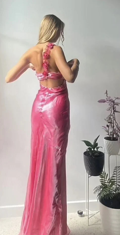 Formal Women's Dresses Hot Pink One Shoulder Floral Long Party Dress Prom Dress Stores