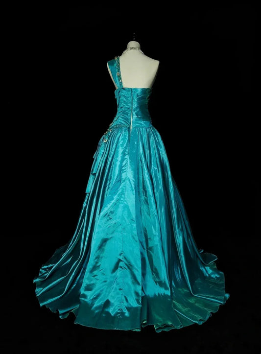 Opulent A-Line One Shoulder Sleeveless Zip Back Floor-Length Evening Gown