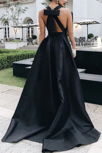 Formal Wear Dresses Elagant Black A-Line Deep V Neck Formal Long Party Dress Stores With Prom Dresses Formal Women's Dresses