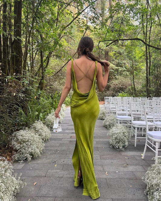 Formal Wear Dresses Green Backless Elegant Long Party Dress with Slit Prom Dresses Shops Formal Women's Dresses