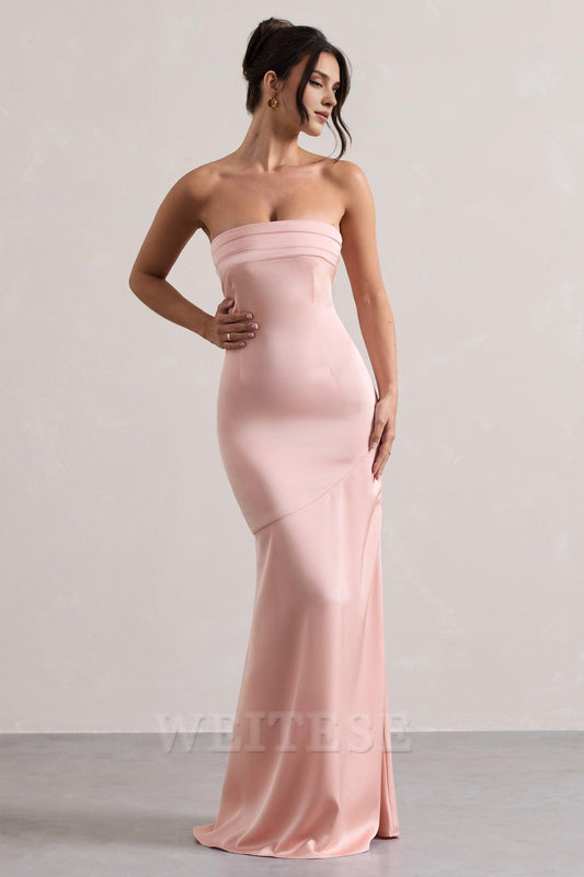 Dress Simple Lemon Satin Pleated Bandeau Maxi Dress Bridesmaid Dress Strapless Mermaid Long Mermaid Prom Dress