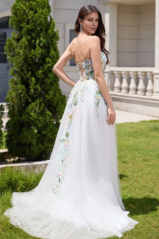Pretty A Line Strapless Neck Sleeveless Lace Up Sweep/Brush Train Wedding Dress