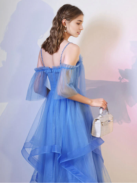 Simple Puffy Spaghetti Straps Tulle Short Prom Dress