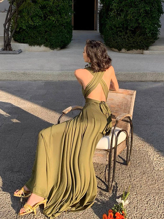 Formal Women's Dresses V Neck Green Long Prom Dress A Line Evening Party Gown Prom Dress Store