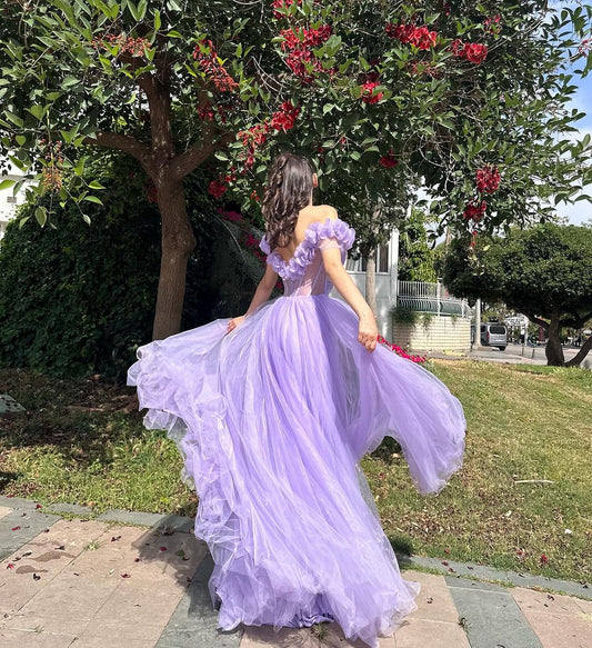 Formal Women's Dresses Off The Shoulder Lavender Long Prom Dress A Line Formal Party Dress Prom Dress Store