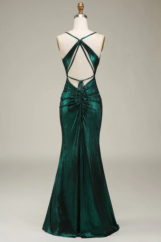 Formal Women's Dresses Green Backless Long Prom Dress Evening Party Dress with Slit Prom Dress Stores