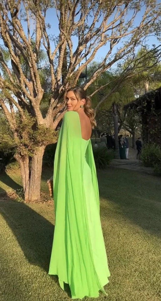 Formal Women's Dresses Bright Green A-Line Cape Sleeve Long Prom Dress Party Dress Prom Dresses Stores