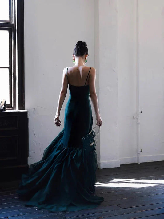 Formal Women's Dresses A line Dark Green Long Prom Dress Ruffle Formal Evening Gown Prom Dress Store 