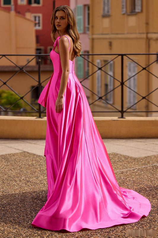 Prom Dress Stores A-Line Bow Strap Prom Dress Floor Length With Slit Dresses Evening Wear Formal Wear Dresses