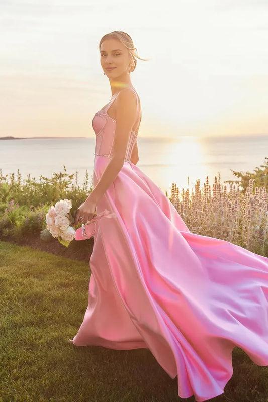 Prom Dress Stores Pink Corset Wide Straps Open Back Sleeveless With Hight Slit Floor Length Dresses Evening Wear Formal Wear Dresses