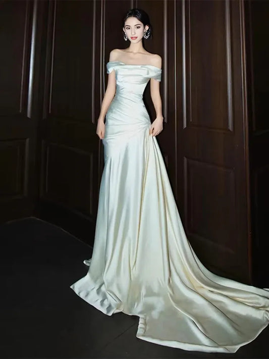 Formal Women's Dresses Off The Shoulder White Long Prom Dress Wedding Dress Prom Dress Store 