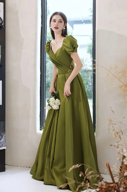 Dresses Formal Green Satin Long Prom Dresses A-Line Evening Dresses Stores With Prom Dresses