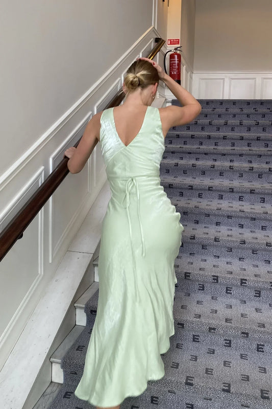Formal Wear Dresses Sage Green V Neck Ankle Length Party Dress Wedding Guest Dress Prom Dresses Shops Formal Women's Dresses