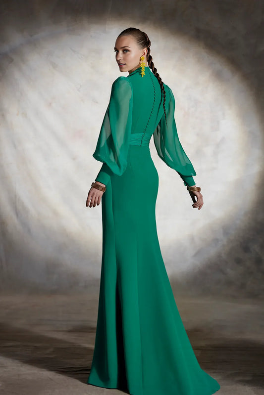 Prom Dresses Stores Featuring V Neckline With Chiffon Puffy Sleeves Prom Dress And A Bow At The Waist Front Slit Prom Dress Formal Women's Dresses
