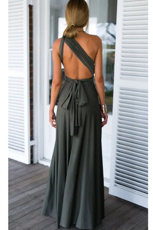 A line Floor Length Sleeveless Open Back Prom Dresses