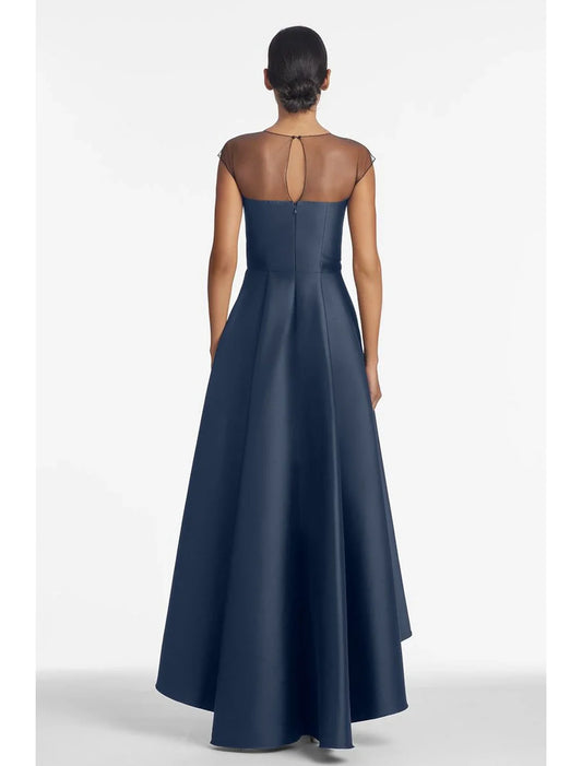 A-Line Wedding Guest Party Evening Dress Elegant Dress Asymmetrical Sleeveless Jewel Neck Fall Wedding Guest Satin