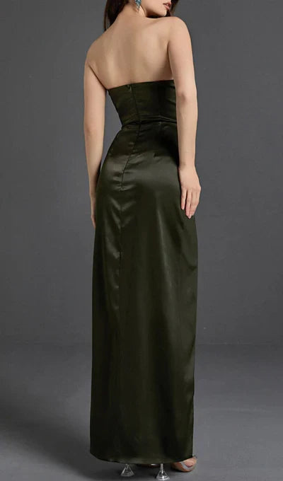 Off The Shoulder Strapless Satin Split Maxi Prom Dress